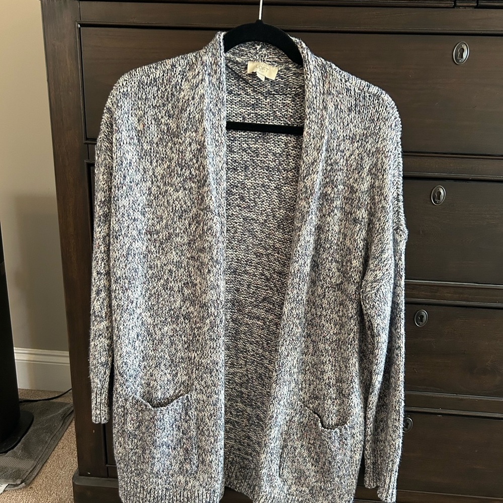 EUC LOFT Blue Marbled Long Cardigan Sweater XL
